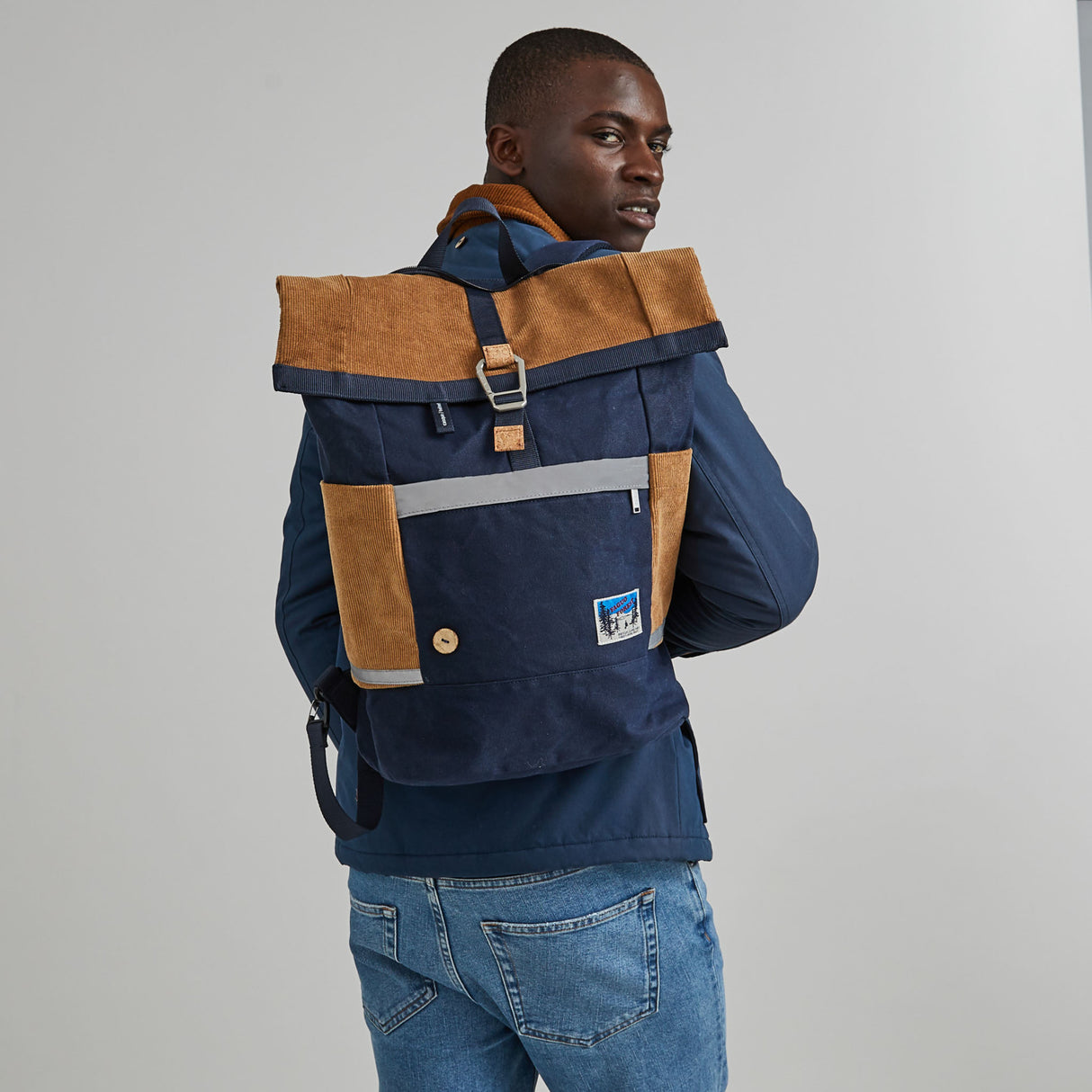FAGUO CYCLING BAG - VELOURS BLAUW & COGNAC