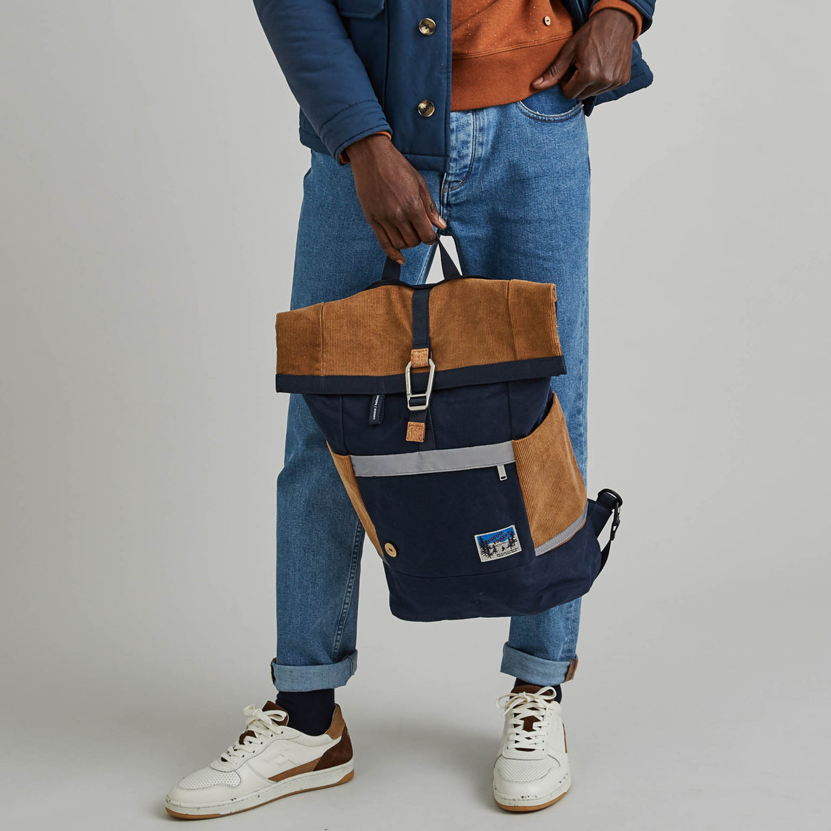 FAGUO CYCLING BAG - VELOURS BLAUW & COGNAC